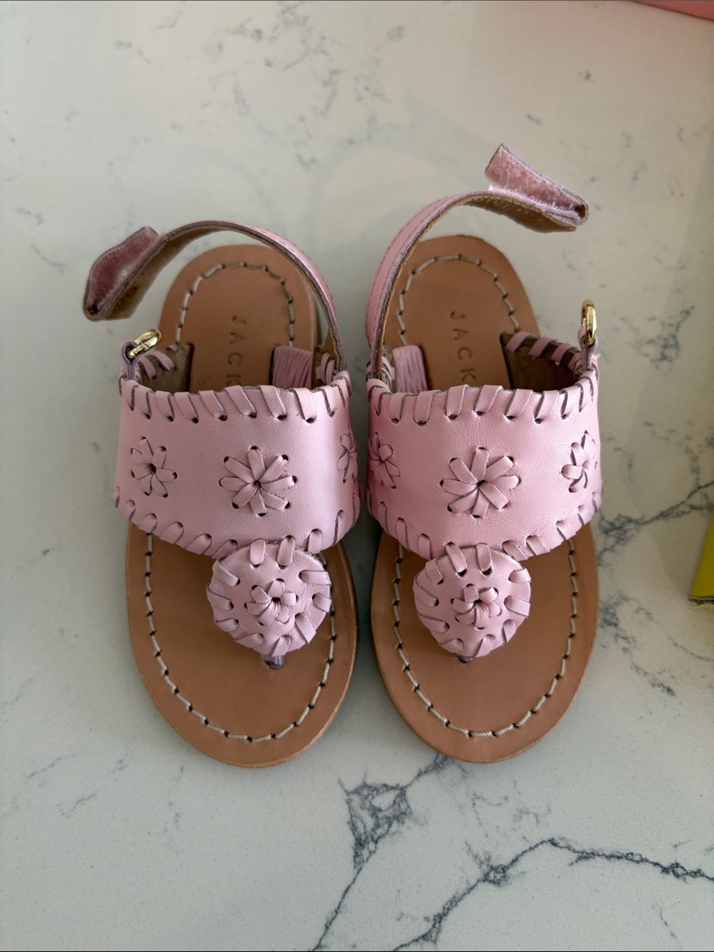 Jack Rogers Kids Pink Leather Flower Whipstitch Sandals